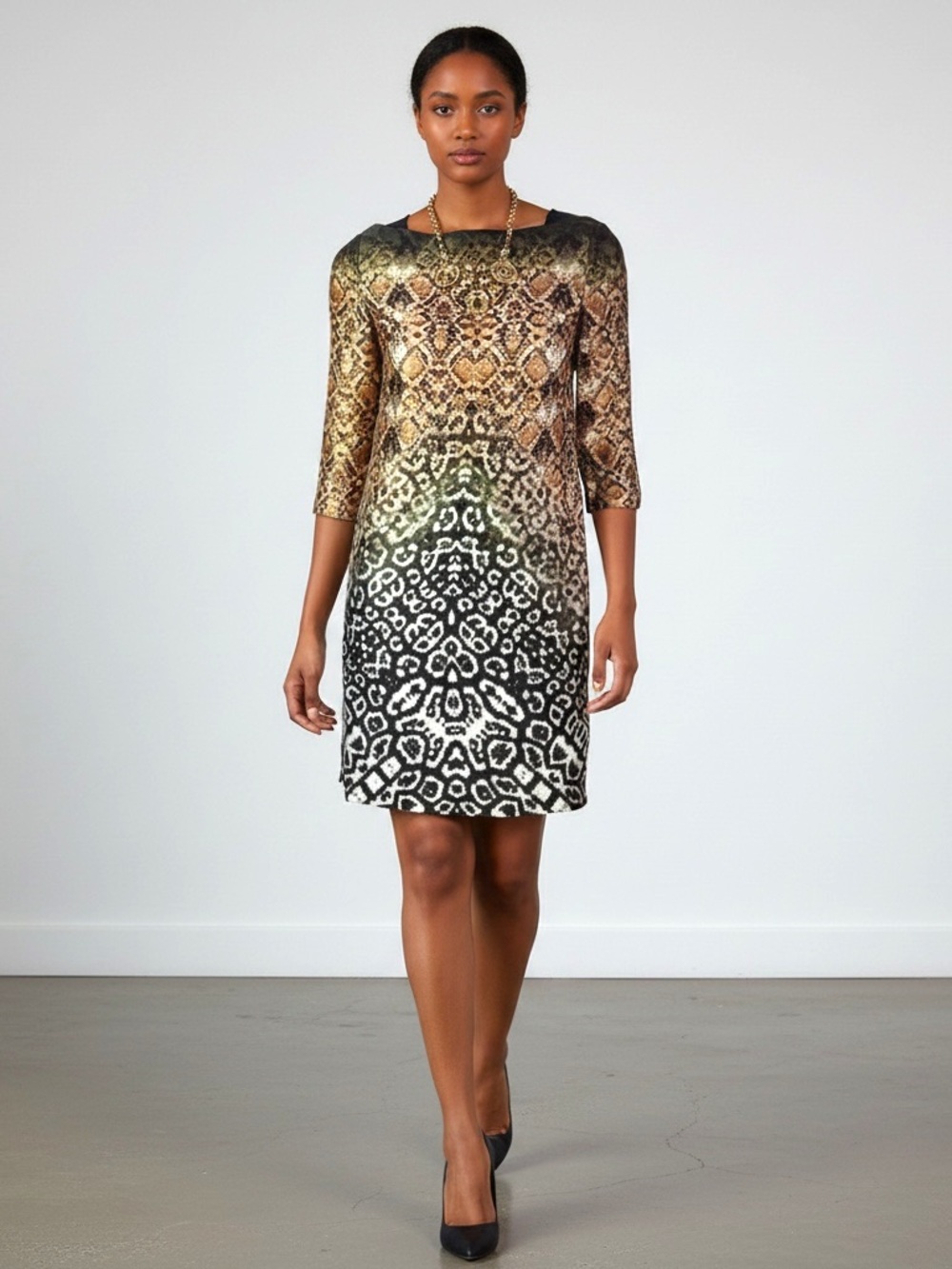 Muse Brown Print Shift Dress sz  2